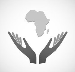 Two vector hands offering  a map of the african continent