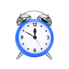 Blue alarm clock on white