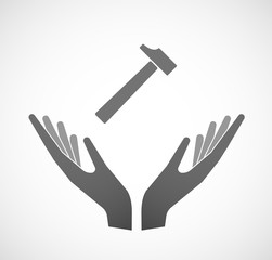 Two vector hands offering a hammer