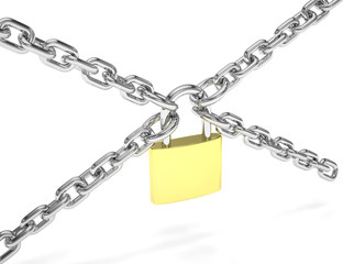 Padlock and chain isolated on white background