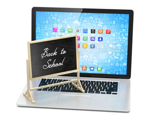 Laptop with chalkboard, back to school, online education concept