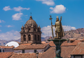 Inca Pachacutec fountain in the Plaza de Armas of Cusco, Peru