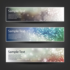 Fototapeta na wymiar Set of Horizontal Banner or Header Designs for Christmas, New Year or Other Holidays with Colorful Sparkling Pattern Background - Colors: Blue, Green, Brown