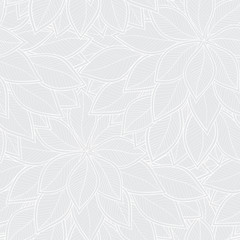 Abstract grey seamless pattern with leaves. Vector