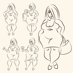 plus size woman set. line drawing illustration