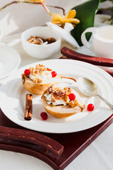 Baked pears with ricotta, walnuts, honey and cranberries,selecti