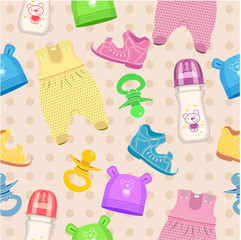 Baby pattern. Children's clothes, shoes,pacifiers, bottles,caps,