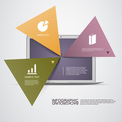 Triangle Text Boxes with Laptop Computer, Workflow Layout, Diagram, Chart, Web Design