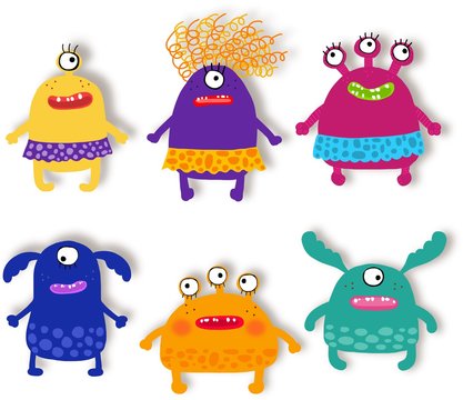 Monsters Pets Collection. Cartoon characters over white