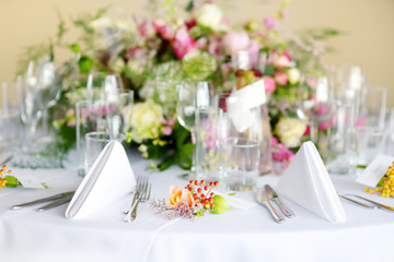 Table set for an event party or wedding reception