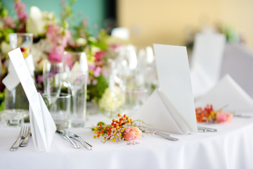 Table set for an event party or wedding reception