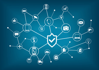 Internet of things security concept. Background of connected internet devices