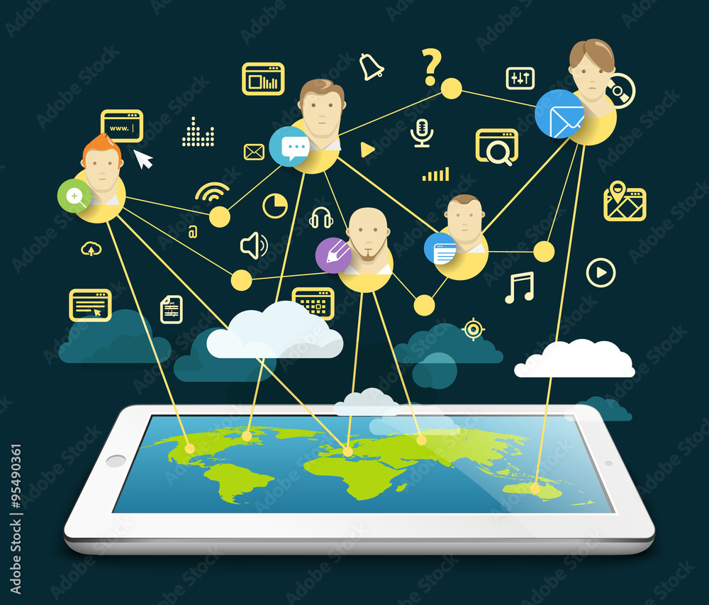 Poster Abstract scheme of modern computer network. Design elements