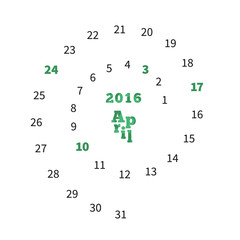 Creative calendar for April 2016 with dates on spiral