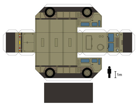 Paper model of a military truck / Not a real type, vector illustration