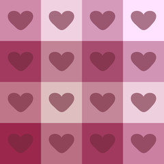 Red hearts on a plaid background vintage seamless pattern