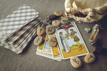 runes and tarot cards