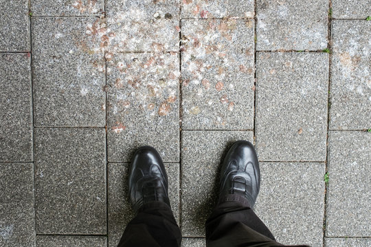 F&uuml;sse und Schuhe mit Kot von Tauben