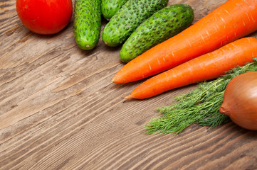 Colorful vegetables on the wood table