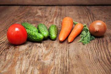 Colorful vegetables on the wood table