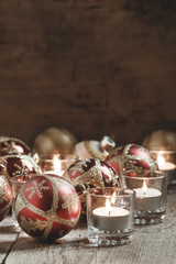 Christmas or New Year card with red and golden Christmas balls a