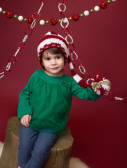 Christmas Child in Santa Elf Hat