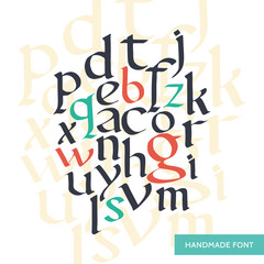 Vector hand drawn medieval alphabet. Old manuscript style letters. Based on foundational font