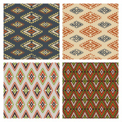Set of vector seamless colorful ethnic tribal pattern.