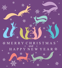 Beautiful card with frolicking foxes. Merry Christmas and Happy New Year!