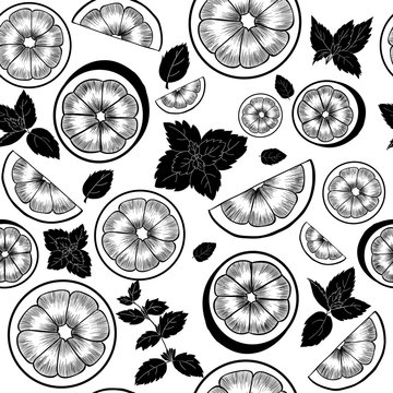 black and white lemon and mint vector pattern
