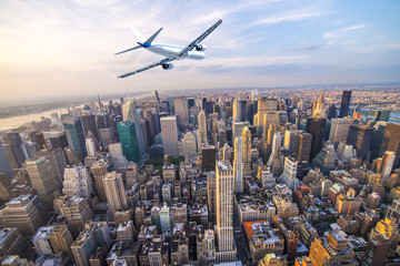 Plane over Manhattan, NYC