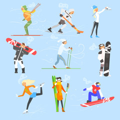 Fototapeta na wymiar Winter Sports and Activities. Vector Illustration Set
