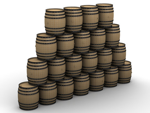 Wooden barrels. Isolated on white surface