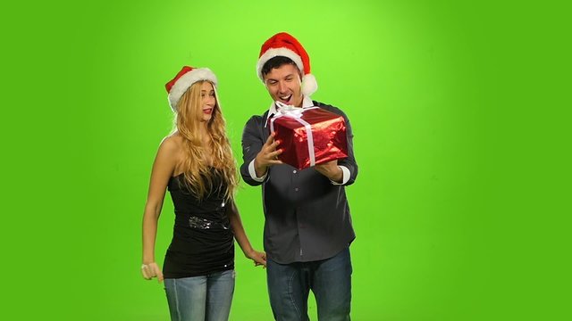 happy christmas holiday couple, love and smiling, green screen, Slow motion