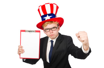 Man wearing hat with american symbols