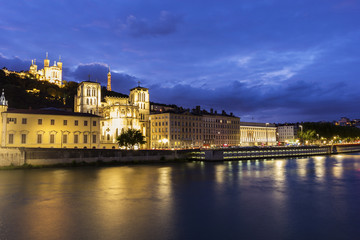 Fototapeta na wymiar View on Lyon in France in the evening