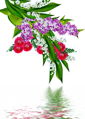 Holiday card with roses and lilies of the valley