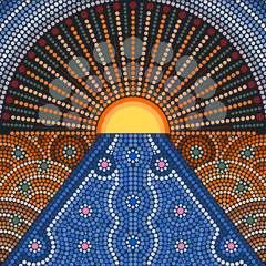An illustration based on aboriginal style of dot painting depict