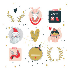 Christmas and New Year hand drawn design elements set