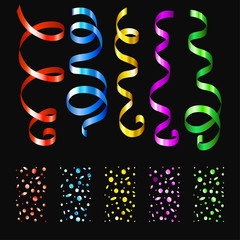 Streamers and confetti in 5 colors