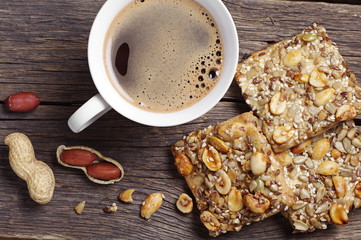 Cookies with nuts and coffee