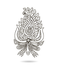Beautiful Indian floral ornament for your business. Hand draw line art ornate flower design