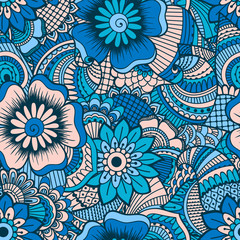 Hand drawn seamless pattern with floral elements. 