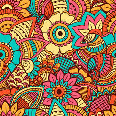Hand drawn seamless pattern with floral elements. 