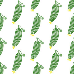 Cucumber. Seamless pattern with spiral cucumbers. Vector vegetable illustration