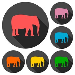 Elephant icons set with long shadow