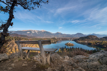 Lake Bled with bench