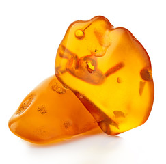 pieces of amber close-up isolated on a white background.