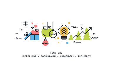 Christmas and New Year flat line design concept for greeting card and banner.