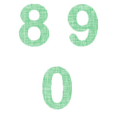 Green fabric font set - numbers 8, 9, 0